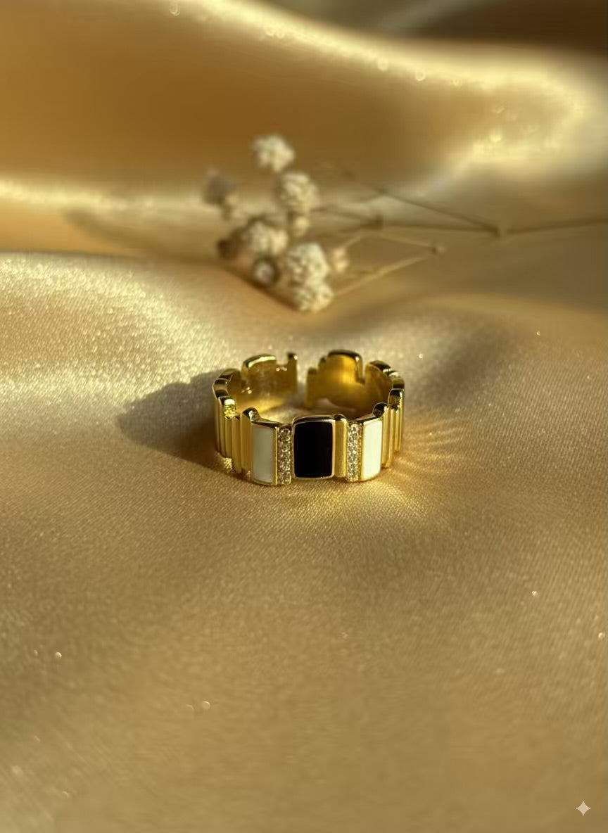 White Black Gold Plated Premium Ring (Adjustable)