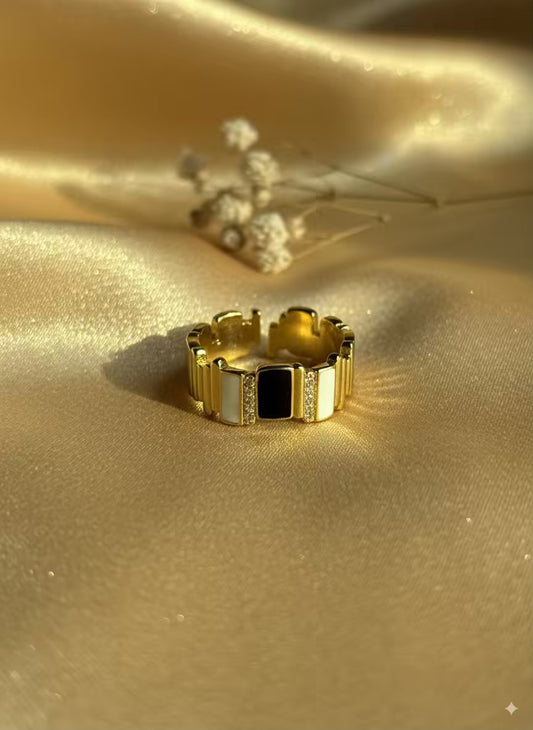 White Black Gold Plated Premium Ring (Adjustable)