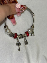 Load image into Gallery viewer, Pandora Charms Red Pearl Lock Key Bracelet With Customised Initial ( Silver )
