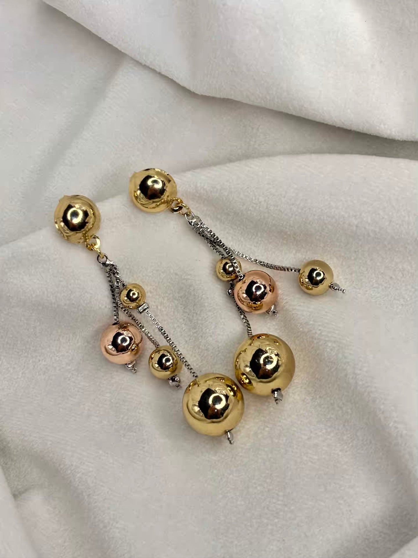 Ball Hanging Earrings Studs - Gold Plated