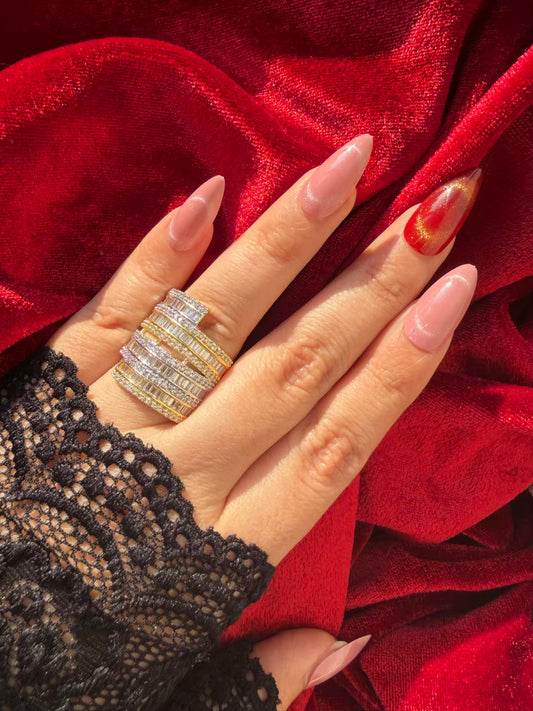 Layered Round Crown Crystal 18K Gold Plated Statement Ring Adjustable