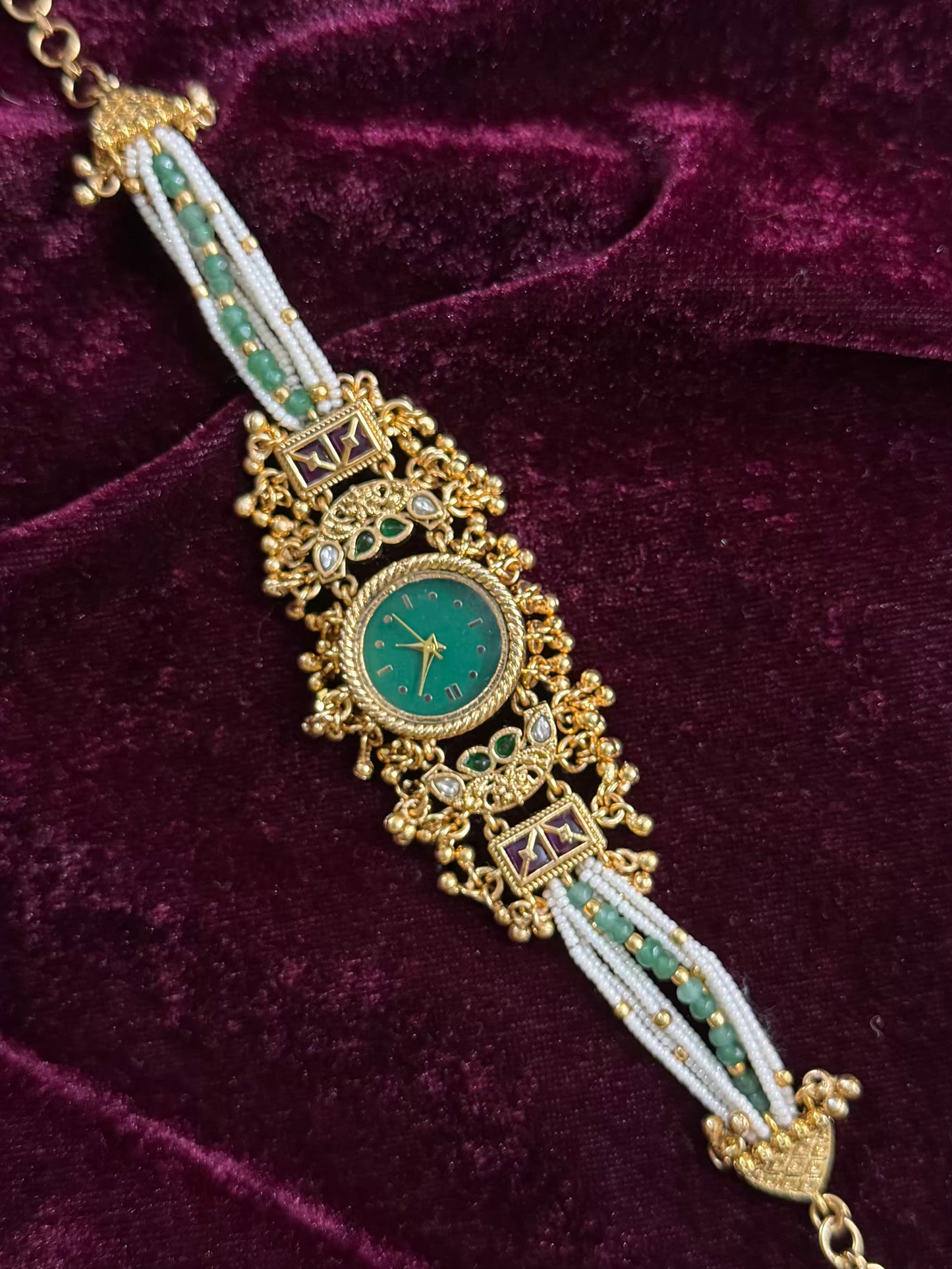 Green Round Dial Gold Maharani Watch Design Heritage Bracelet