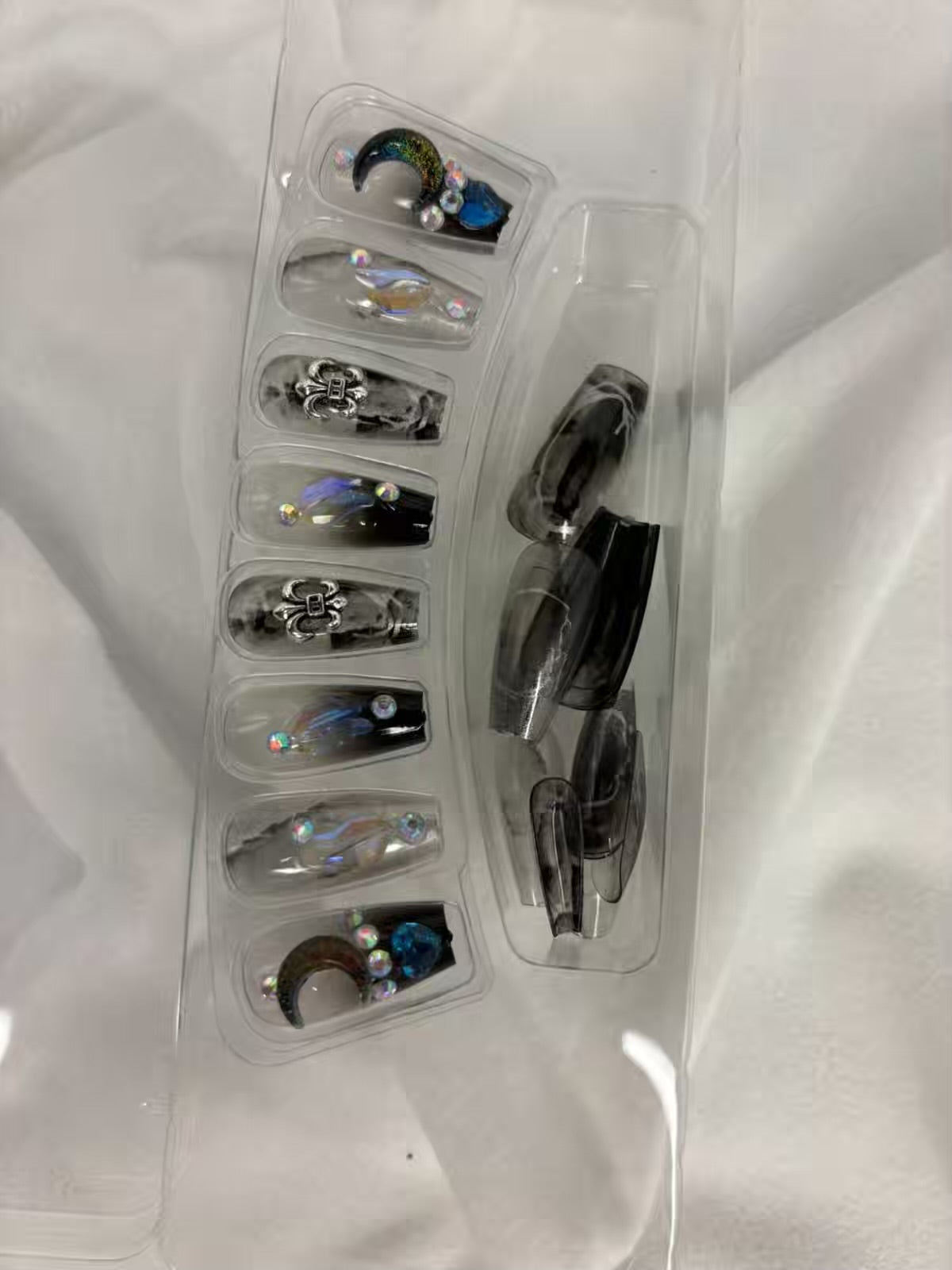 Black Moon Shimmery Fancy Party Bridal Press On Nails ( Set of 24 )