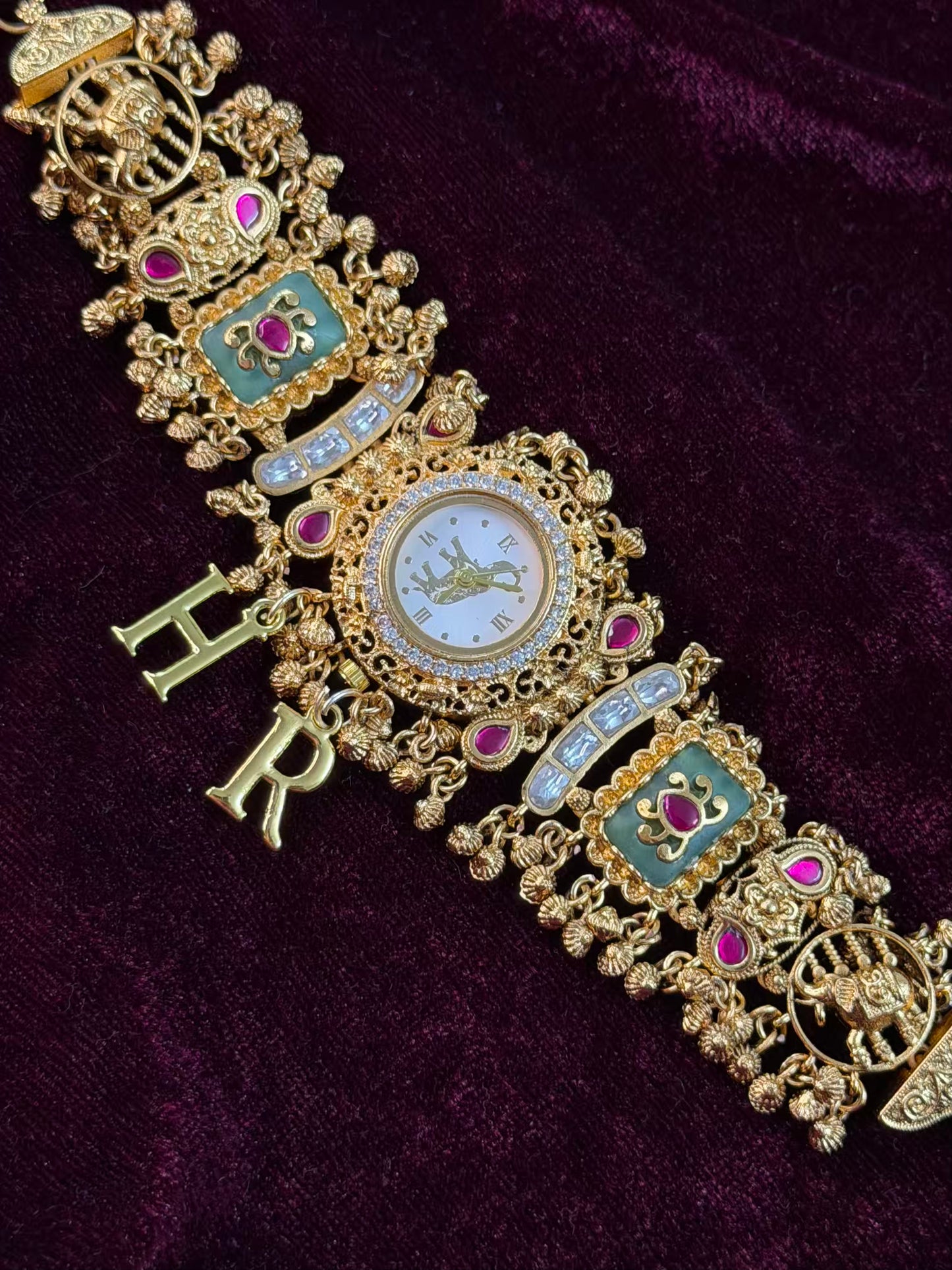 Green Dial Elephant Dial Maharani Watch Design Heritage Bracelet (Customise Initial )