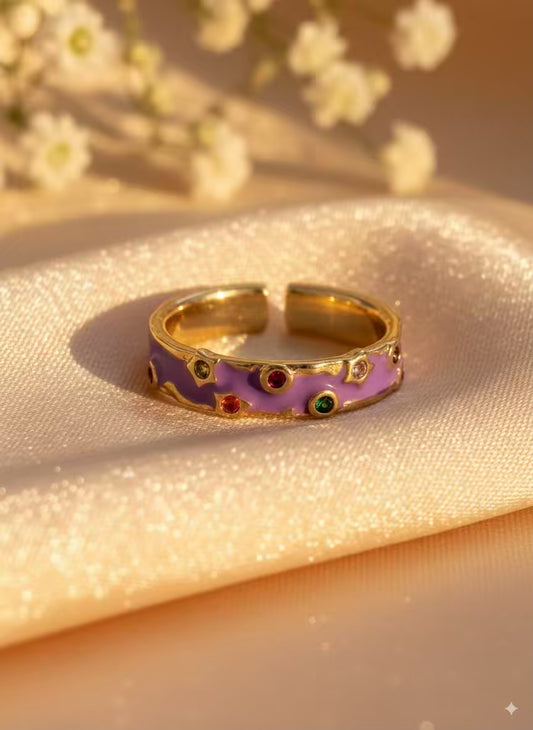 Purple Multicoloured Gold Plated Premium Ring (Adjustable)
