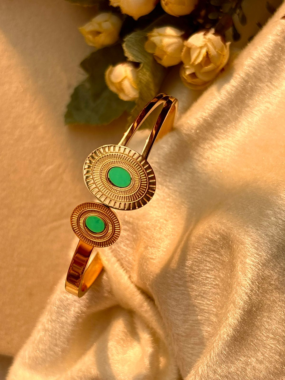 Turquoise Blue Stones  Style Kada Bracelet Bangle - Gold