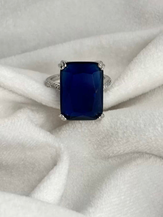 Blue Sapphire Ring Band - Silver Size 7