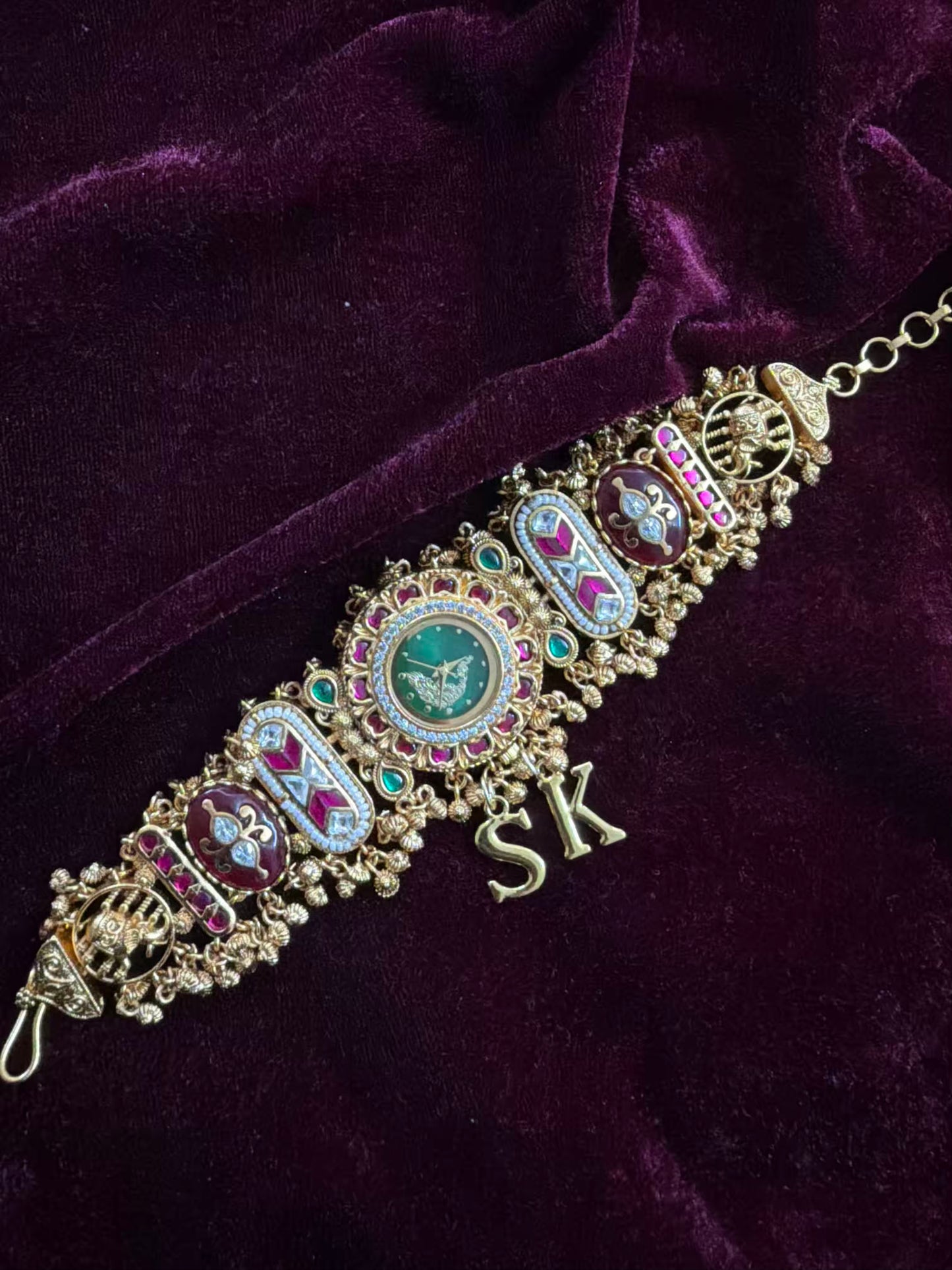 Green Peacock Dial  Maharani Kundan Watch Design Heritage Bracelet