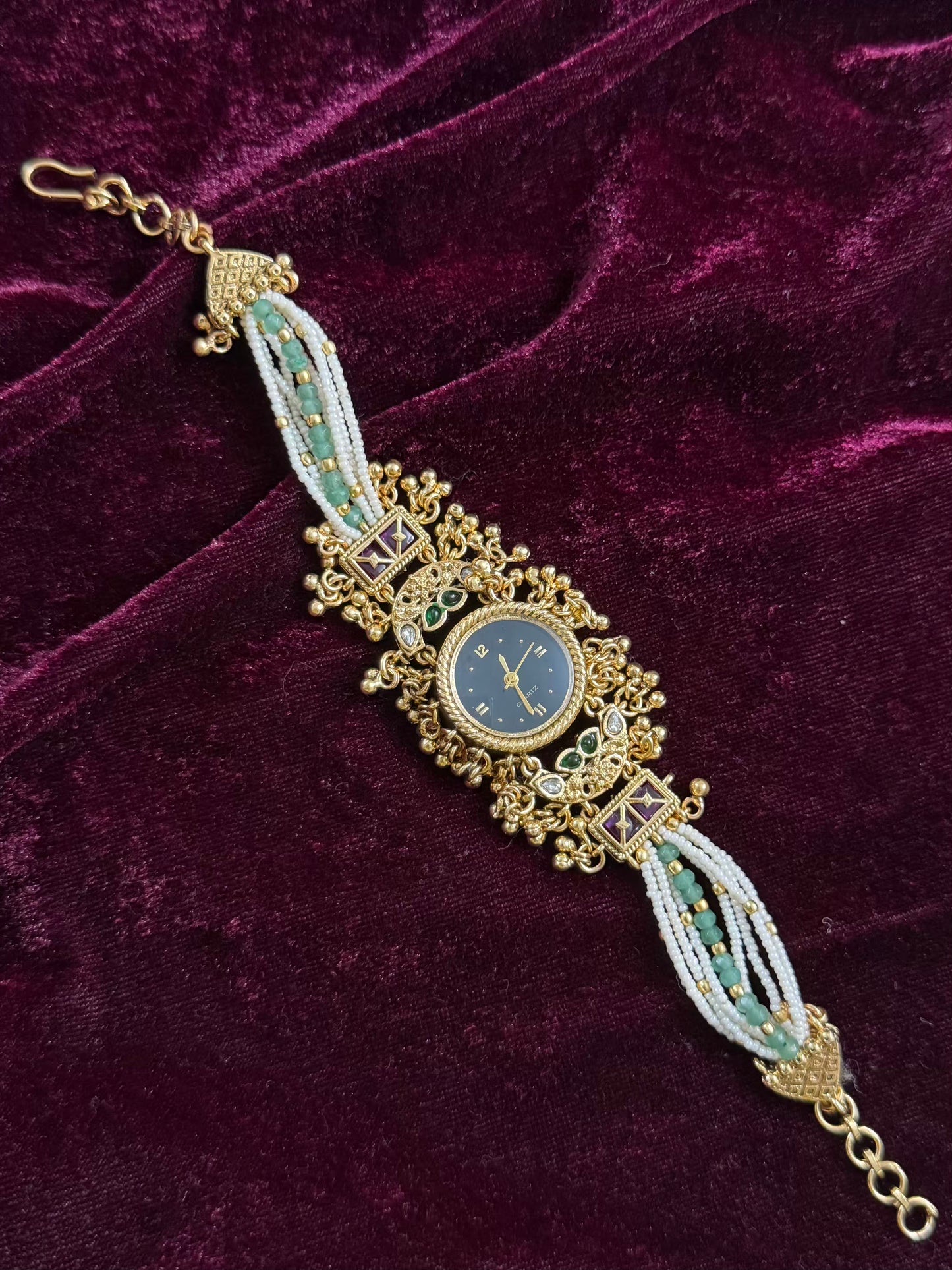 Black Round Dial Gold Maharani Watch Design Heritage Bracelet