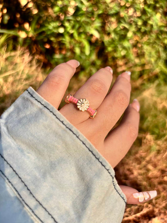 Pink Sunflower Band Ring - Adjustable