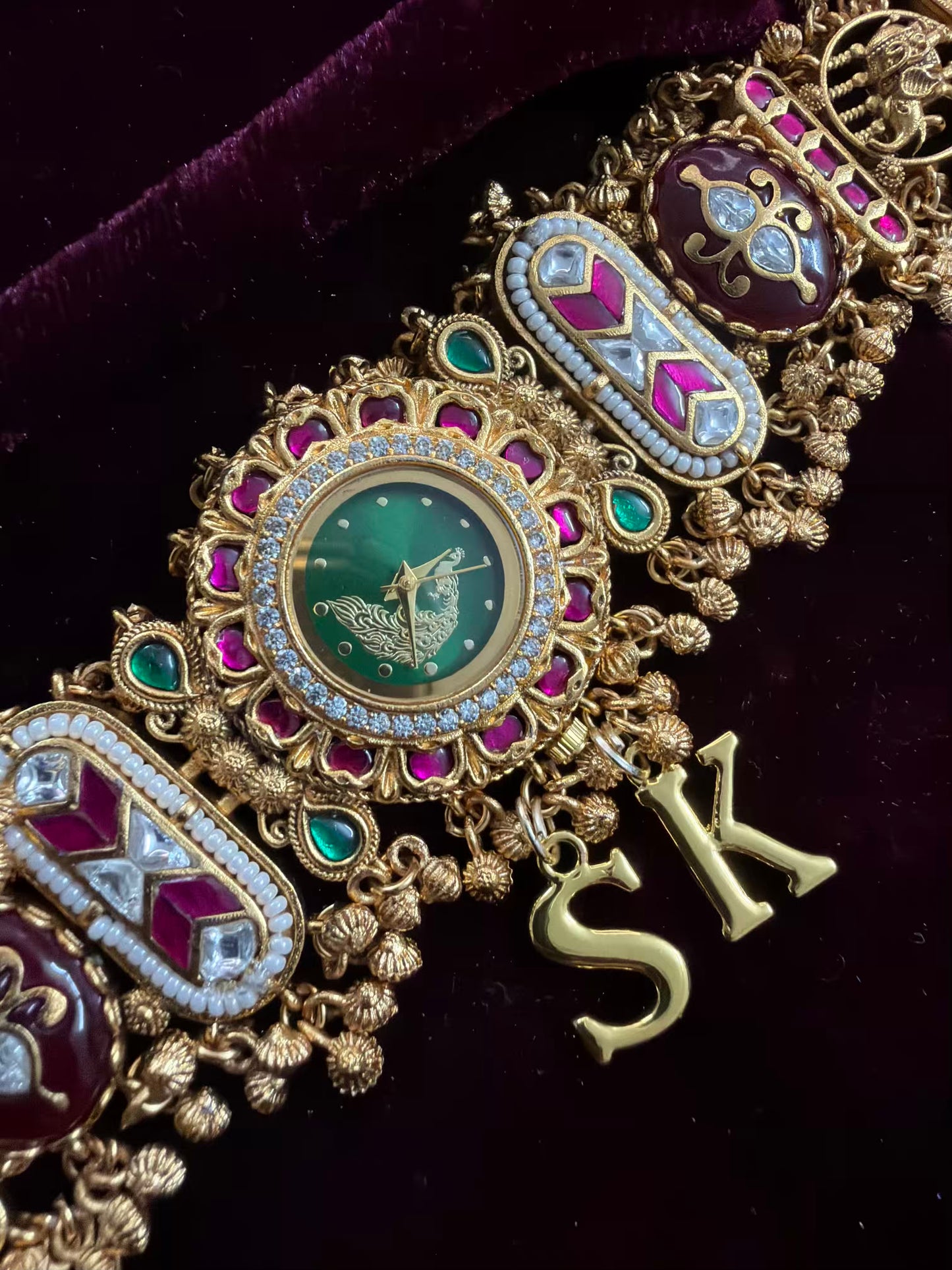 Green Peacock Dial  Maharani Kundan Watch Design Heritage Bracelet