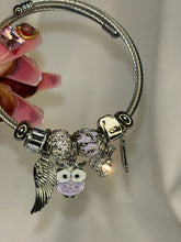 Load image into Gallery viewer, Pandora Charms Purple Owl Bracelet With Customised Initial ( Silver )
