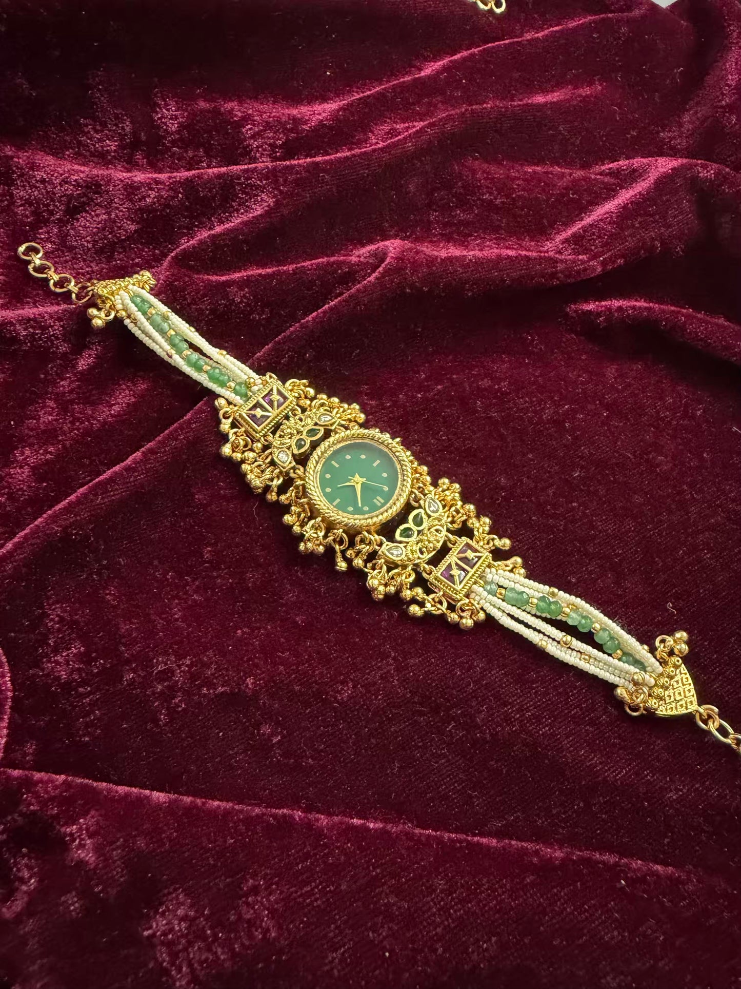 Green Round Dial Gold Maharani Watch Design Heritage Bracelet