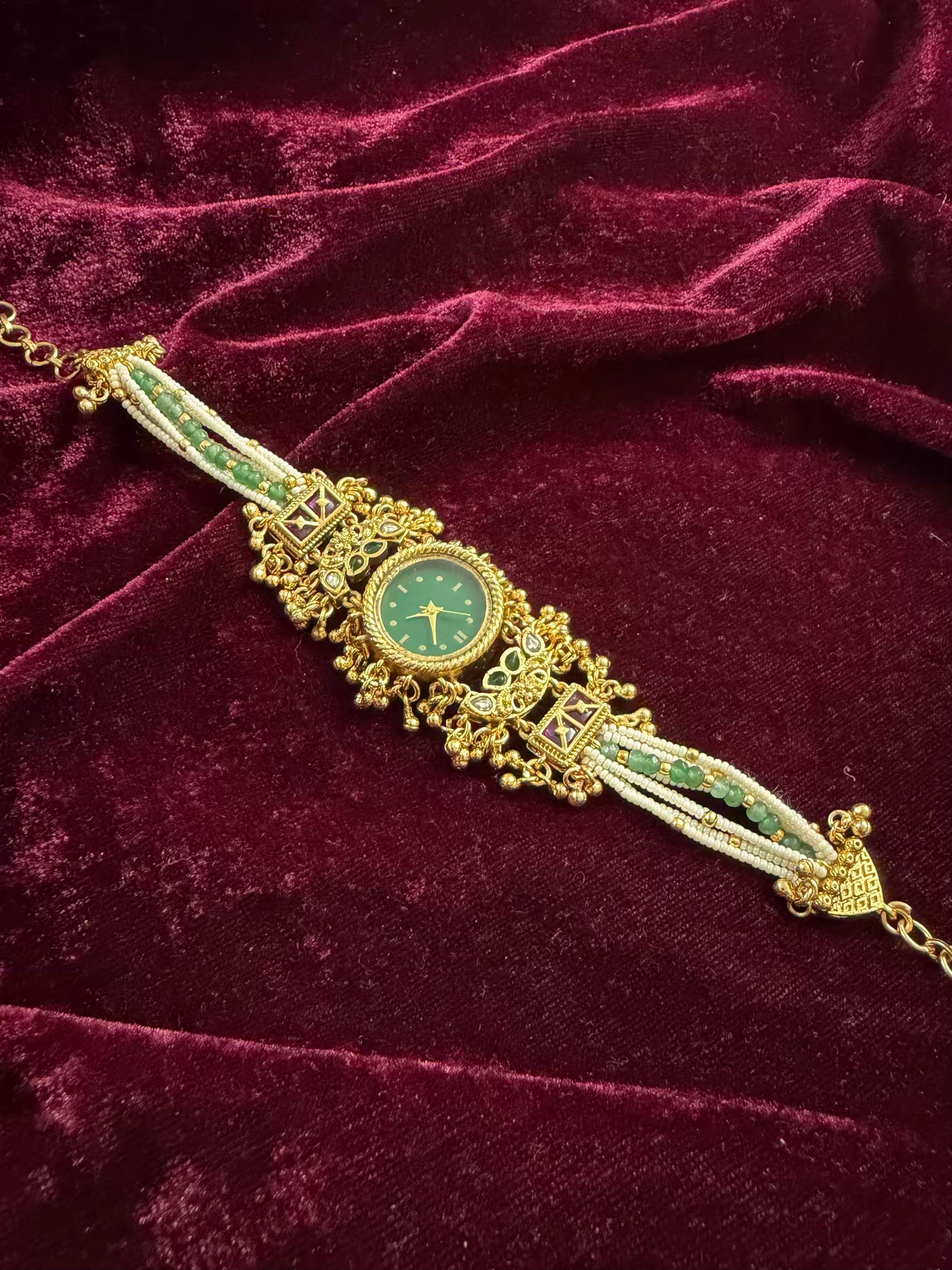 Green Round Dial Gold Maharani Watch Design Heritage Bracelet