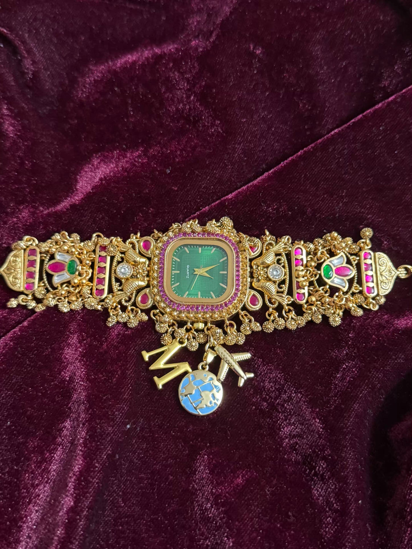 Square Dial Maharani Watch Heritage Bracelet with Charms