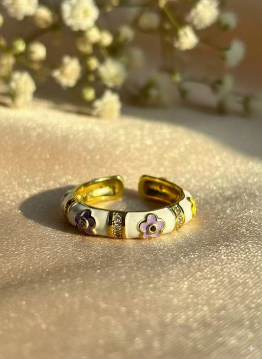 Floral White Gold Plated Premium Ring (Adjustable)