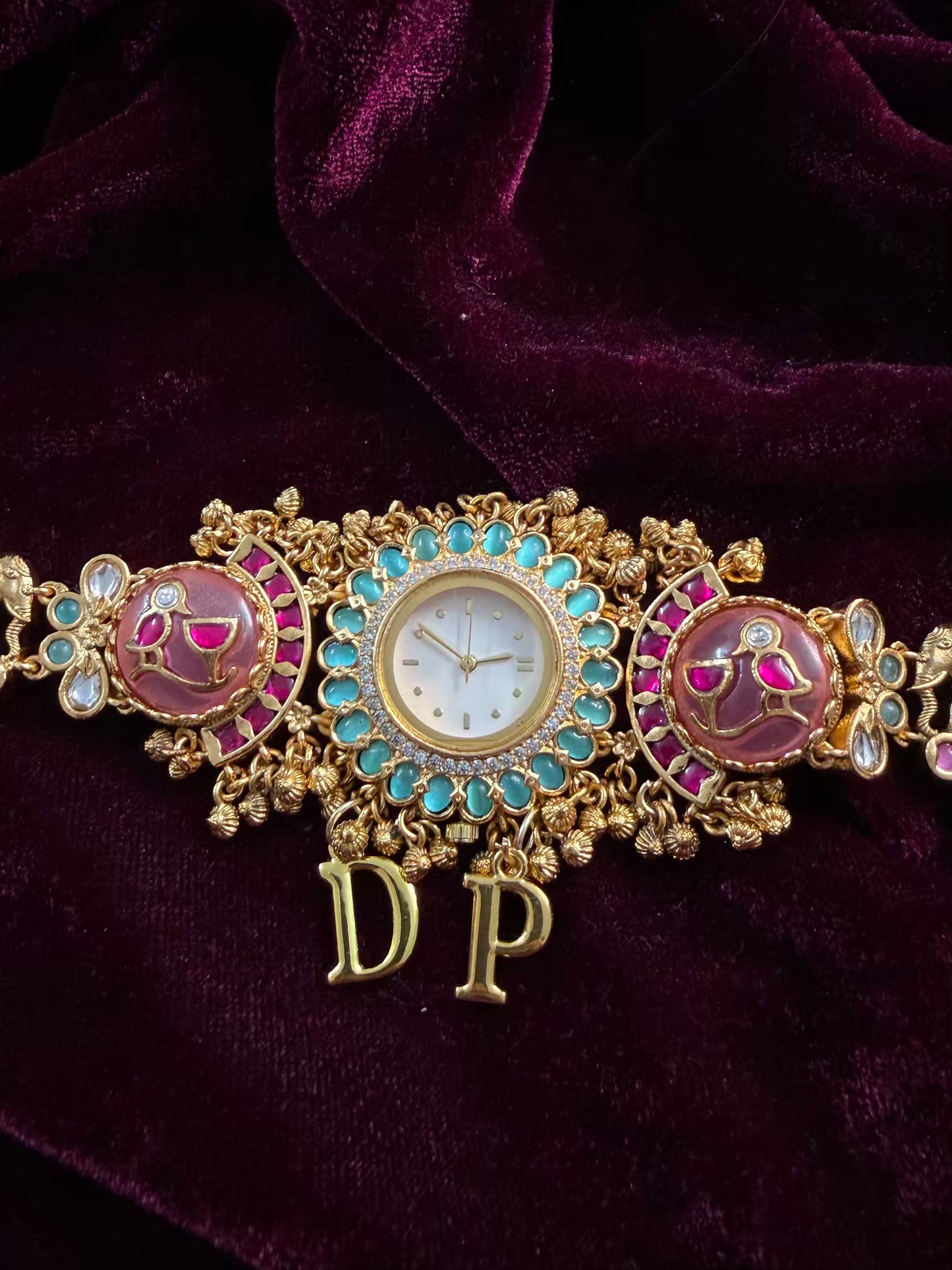 Rose Pink Blue Dial Maharani Watch Design Heritage Bracelet