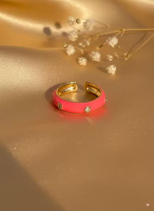 Fuschia Pink Diamond Gold  Plated Premium Ring (Adjustable)