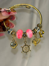 Load image into Gallery viewer, Pandora Charms Flourescent Pink Bracelet With Customised Initial ( Gold )
