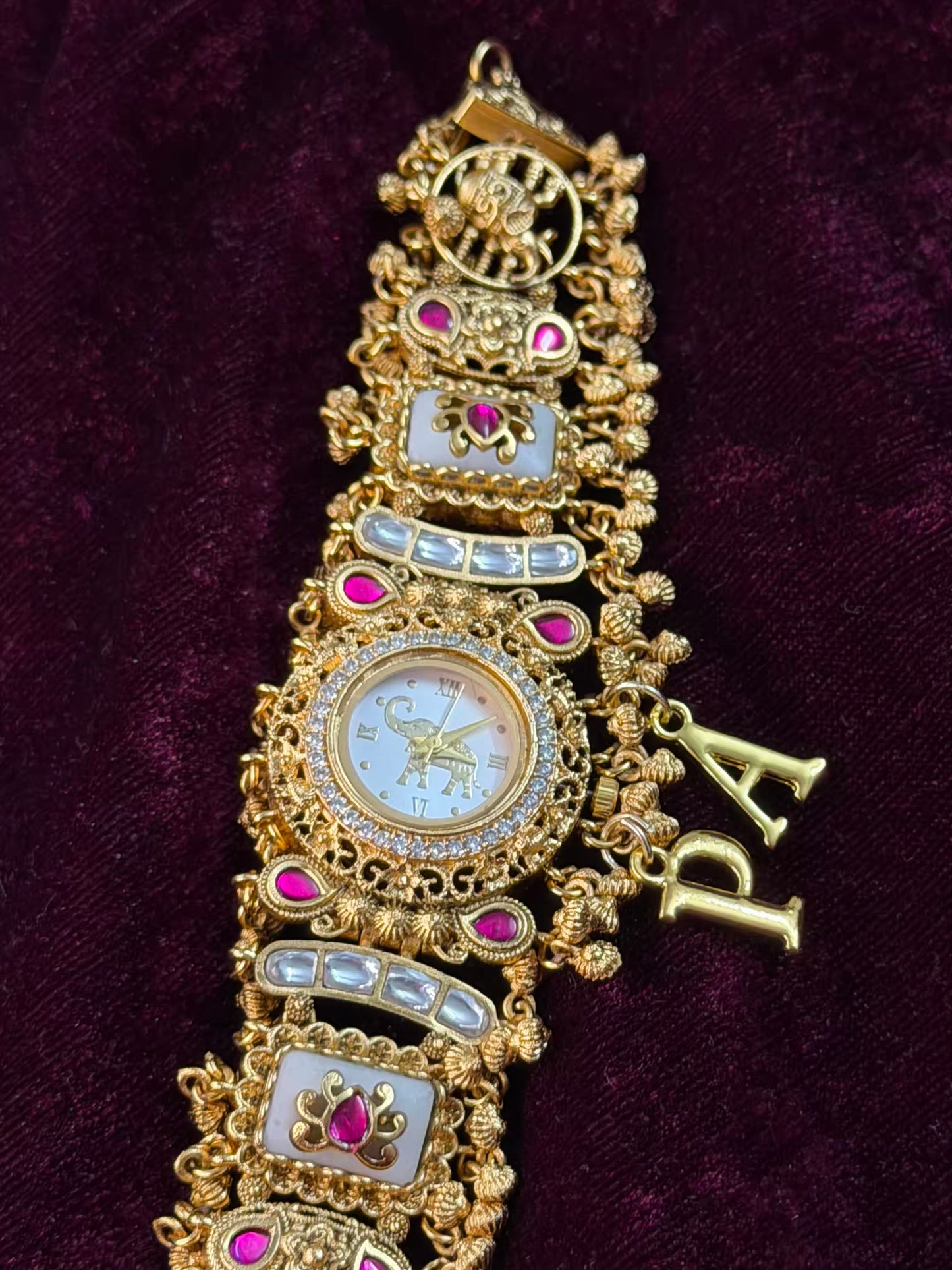 Green Dial Elephant Dial Maharani Watch Design Heritage Bracelet (Customise Initial )