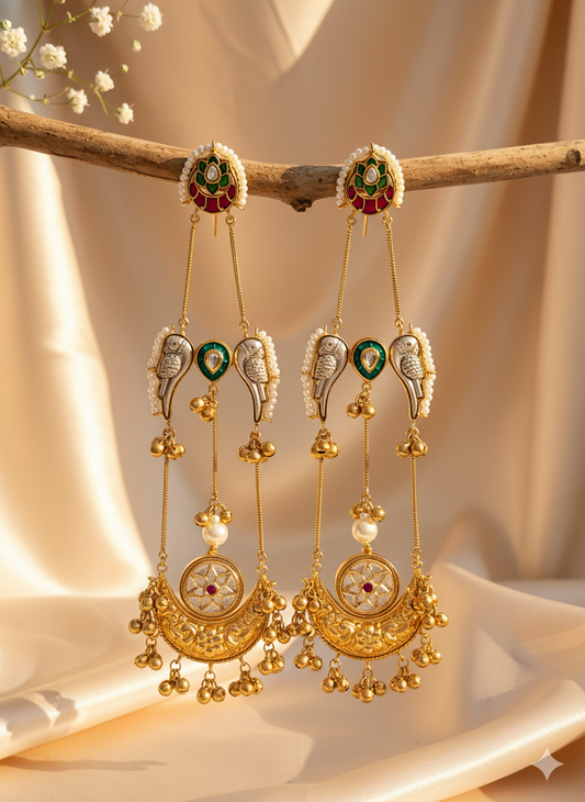 Chandbali Parrots Meenakari Jhumka Kashmiri Brass of  Premium Plated Ghungroo Earrings ( Prepaid Only )