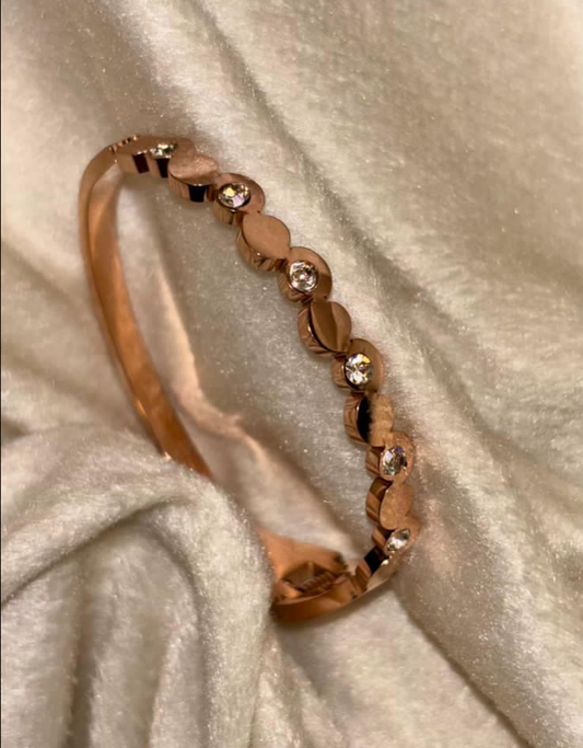 For Thin Wrist Circle Studded Wave Bangle Rose Gold plated Premium Bangle 2.2 - 2.4 Size