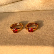 Load image into Gallery viewer, Red Solitaire Tiny Bali Earrings  - Gold Plated
