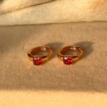 Load image into Gallery viewer, Red Solitaire Tiny Bali Earrings  - Gold Plated
