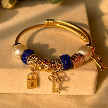 Load image into Gallery viewer, Pandora Charms Lock Key  Blue Bracelet With Customised Initial (Gold)
