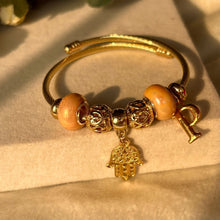 Load image into Gallery viewer, Pandora Hamsa Charms Orange Bracelet With Customised Initial (Gold)
