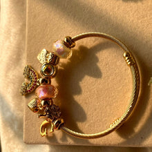 Load image into Gallery viewer, Pandora Rainbow Charms Pearl Swan Blue Flower Bracelet With Customised Initial (Gold)
