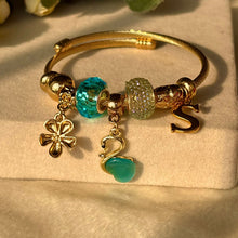 Load image into Gallery viewer, Pandora Charms Pearl Swan Blue Flower Bracelet With Customised Initial (Gold)
