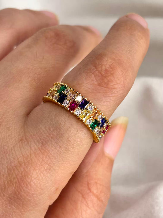 Multicolour Spectrum Band Gold Plated 18K Adjustable Ring