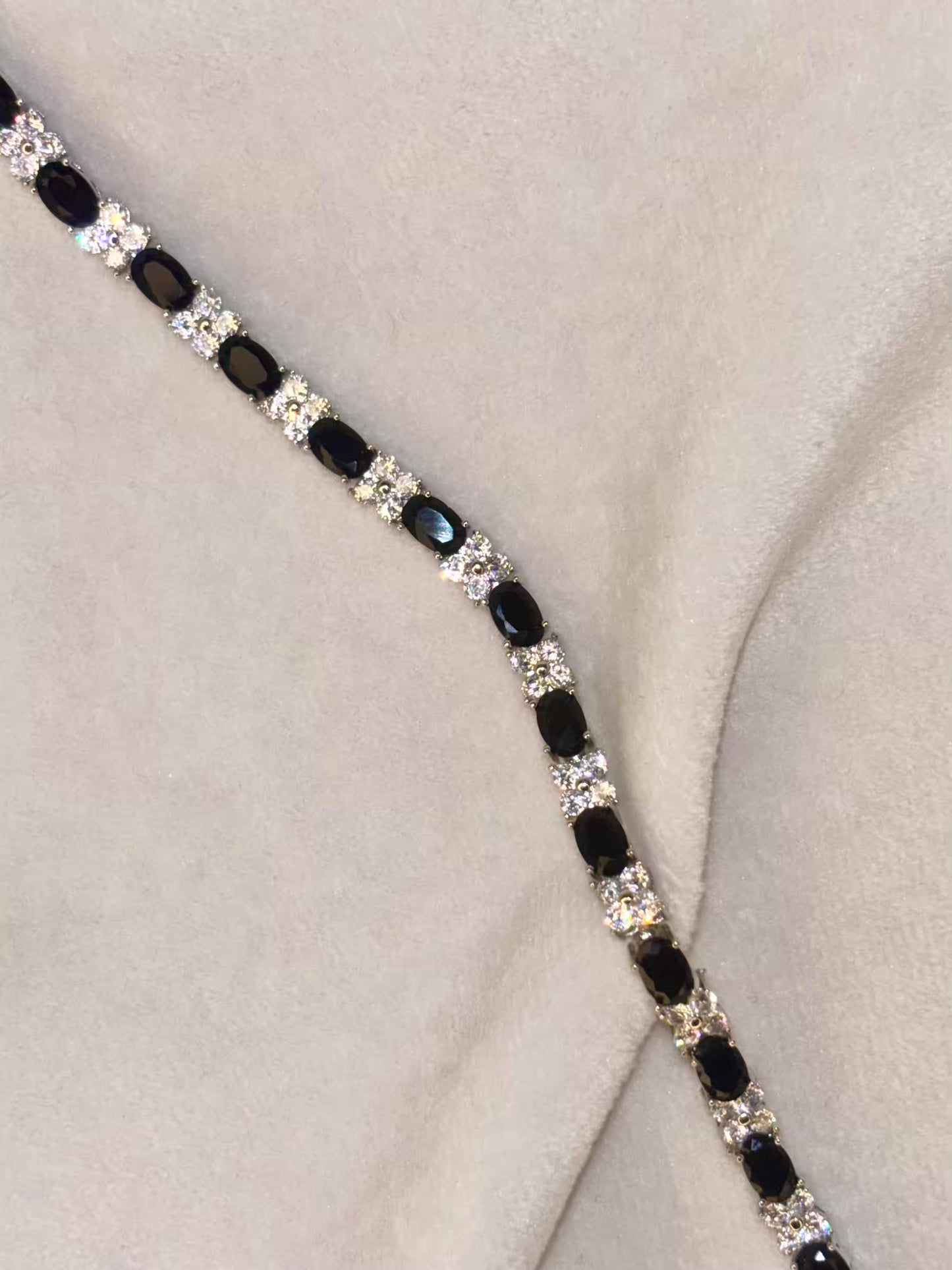 Asscher Black and white Silver Plated Tennis Bracelet