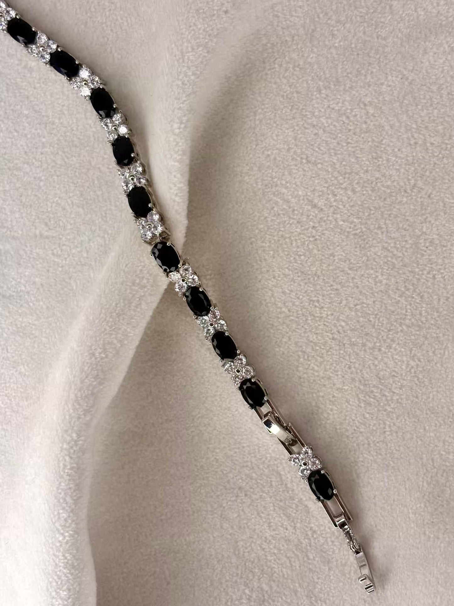 Asscher Black and white Silver Plated Tennis Bracelet