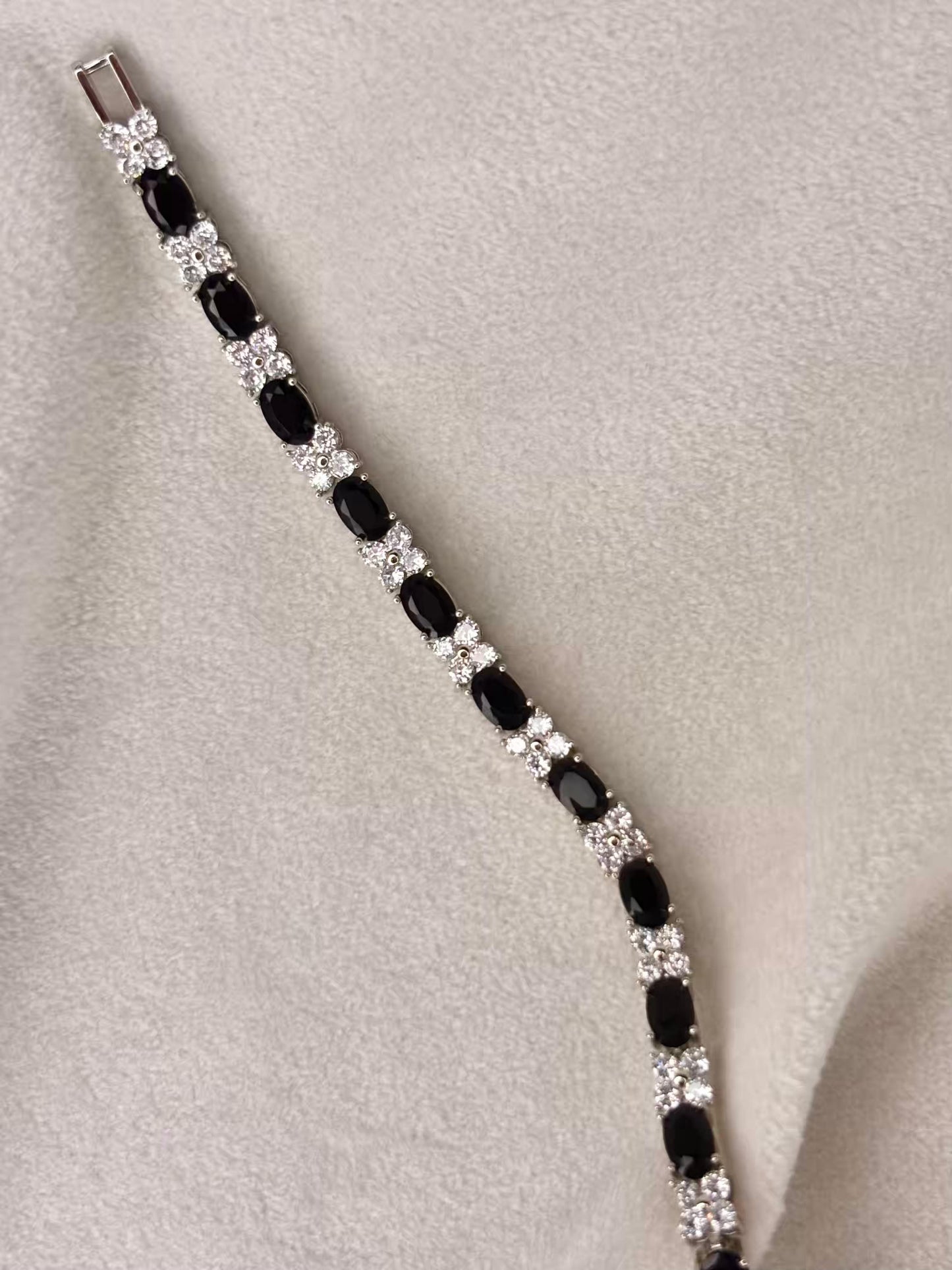 Asscher Black and white Silver Plated Tennis Bracelet