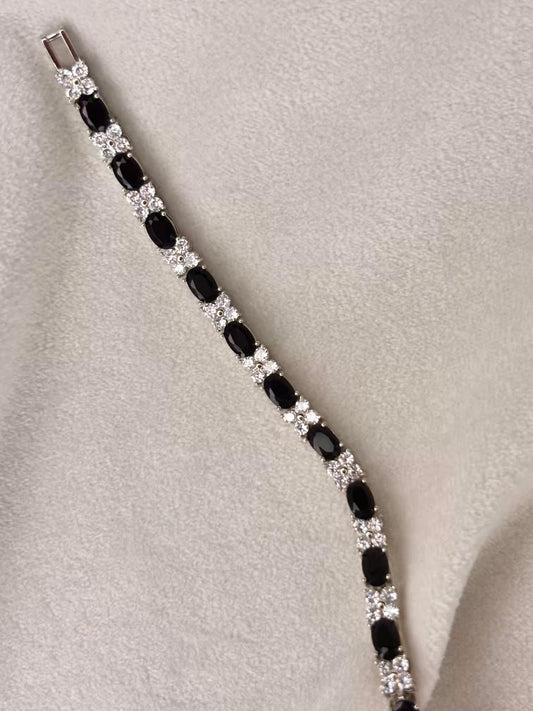 Asscher Black and white Silver Plated Tennis Bracelet
