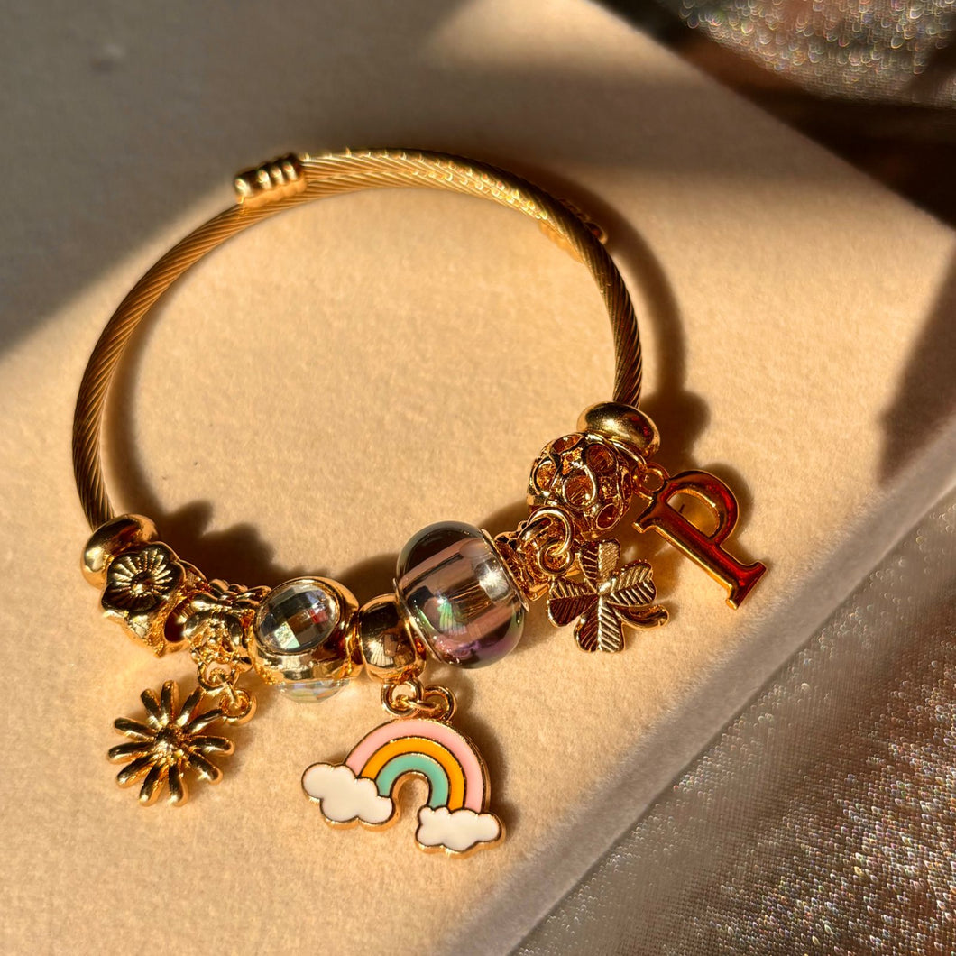 Pandora Style Rainbow Bracelet  With Customised Initial