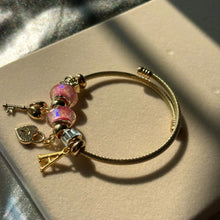 Load image into Gallery viewer, Pandora Style Pink  Bracelet With Customised Initial (Gold)

