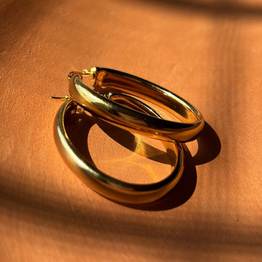 Aiana Oval Big Hoops Style Earrings - Gold Plated