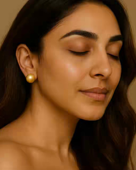 Yellow 18K Gold Pearl Clip ons Studs Earrings