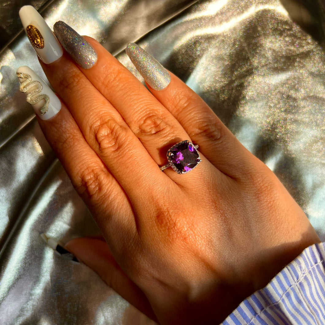 Amethyst Purple /Studded Ring ( Silver )