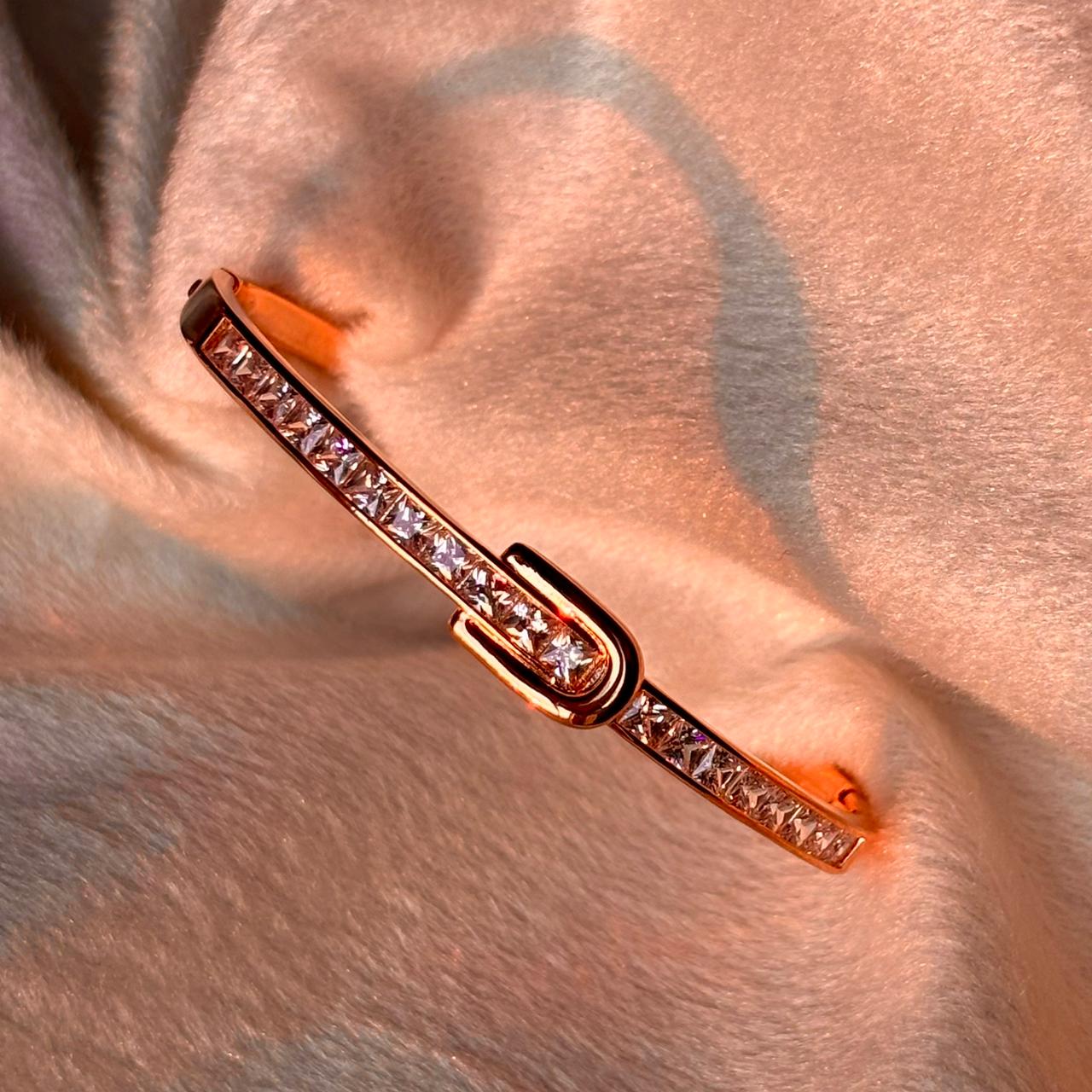 Belt Style Diamonds Kada Bracelet Bangle - Rose Gold