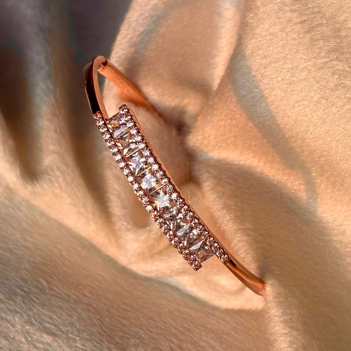 Queen Ezabelle Baguette Unique Stones Kadha Bracelet Bangle Rose Gold