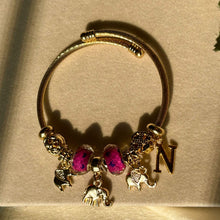 Load image into Gallery viewer, Pandora Style Rani Pink Elephant With Customised Initial (Gold)
