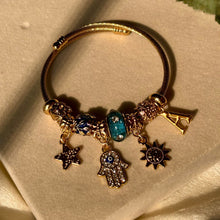 Load image into Gallery viewer, Pandora Style Blue Hamsa Sun Stars With Customised Initial (Gold)
