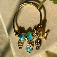 Load image into Gallery viewer, Pandora Style Unicorn Blue Owl With Customised Initial (Gold)
