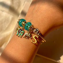 Load image into Gallery viewer, Pandora Style Ocean Blue Elephant Bracelet With Customised Initial (Gold)
