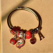 Load image into Gallery viewer, Pandora Style Unicorn Beetle Red With Customised Initial (Gold)
