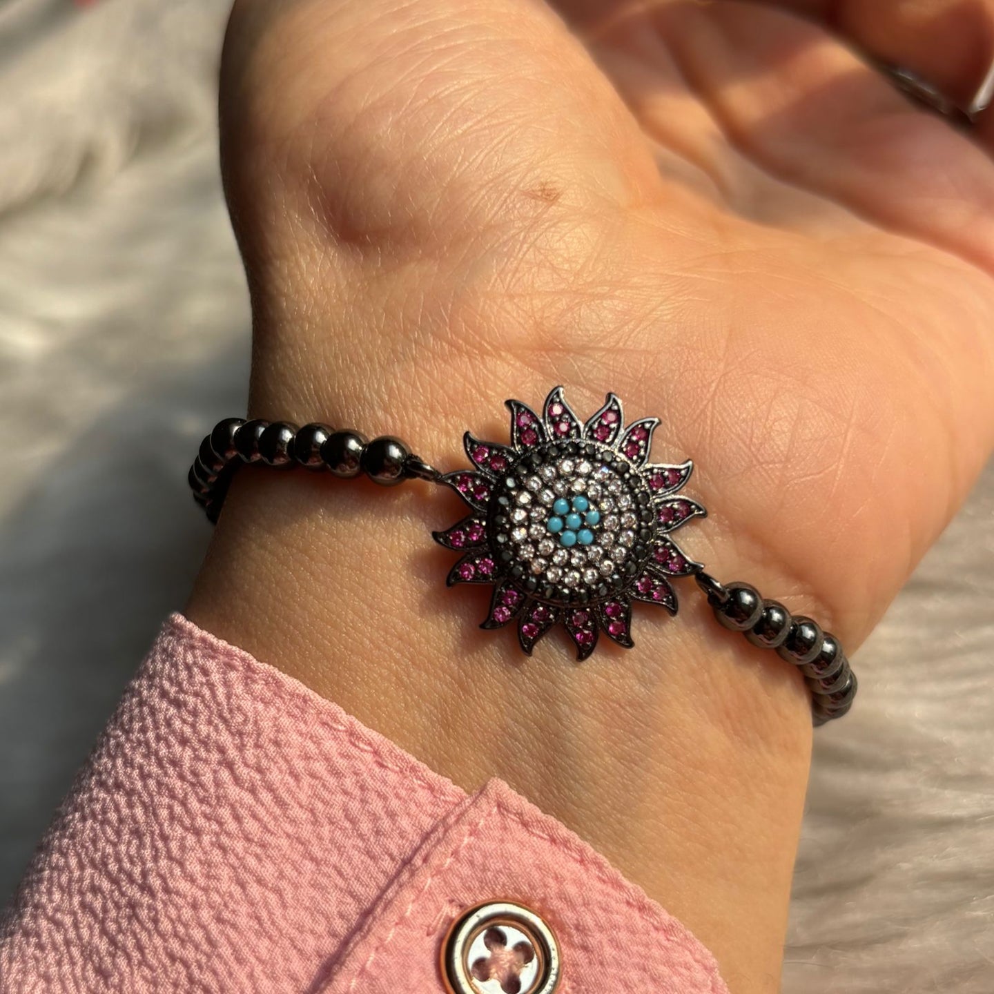 Evil Eye Sun Black Bracelet in Black Beads